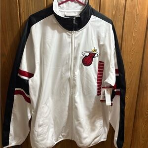 NBA White Jacket with Red and Blue Patch